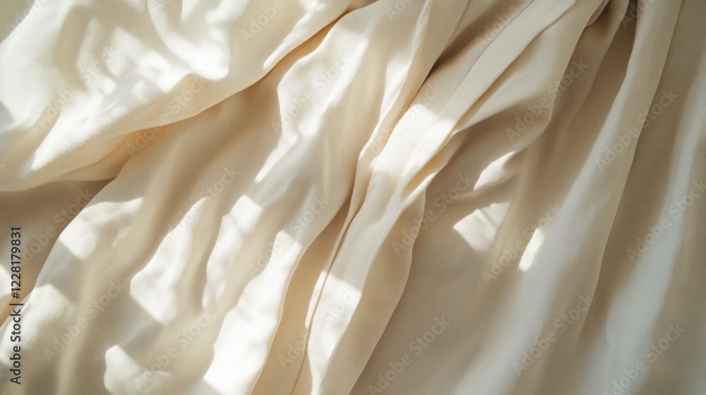 Poster soft ivory fabric with subtle folds and gentle shadows casting across its surface