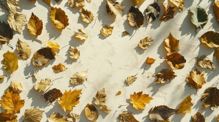 Golden Autumn Leaves Scattered On Pale Surface