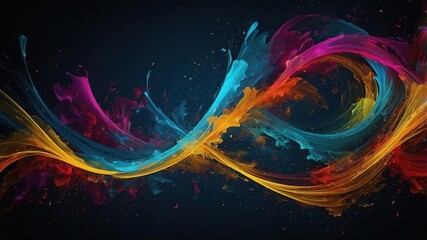 Obraz premium Fondo con líneas de pintura multicolor fluyendo en un fondo negro