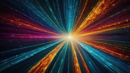 Obraz premium Fondo con rayos de energía de colores y una luz central en fondo negro
