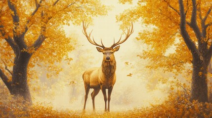 Majestic Stag with Impressive Antlers in Misty Forest