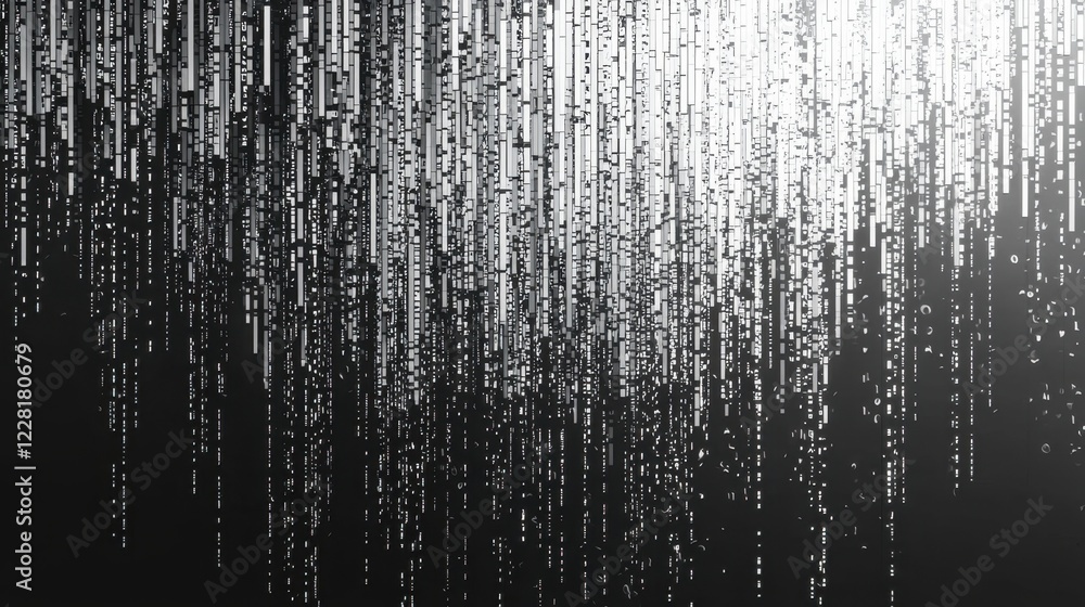 Poster vertical lines of light descend rapidly, forming an engaging abstract pattern against a dark backdro