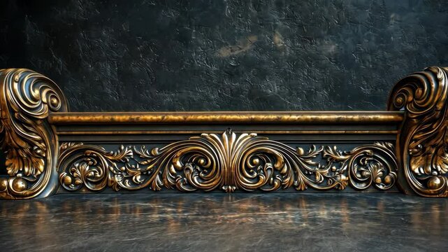 Intricate baroque ornamentation: closeup on elegant metallic scrolls and patterns