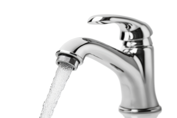 Isolated Chrome Faucet with Flowing Water