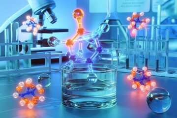 Molecular model in a lab setting, showcasing chemical research and scientific discovery.