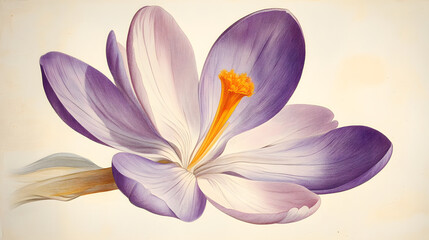Fototapeta premium Delicate Botanical Illustration of a Stunning Purple Crocus Flower