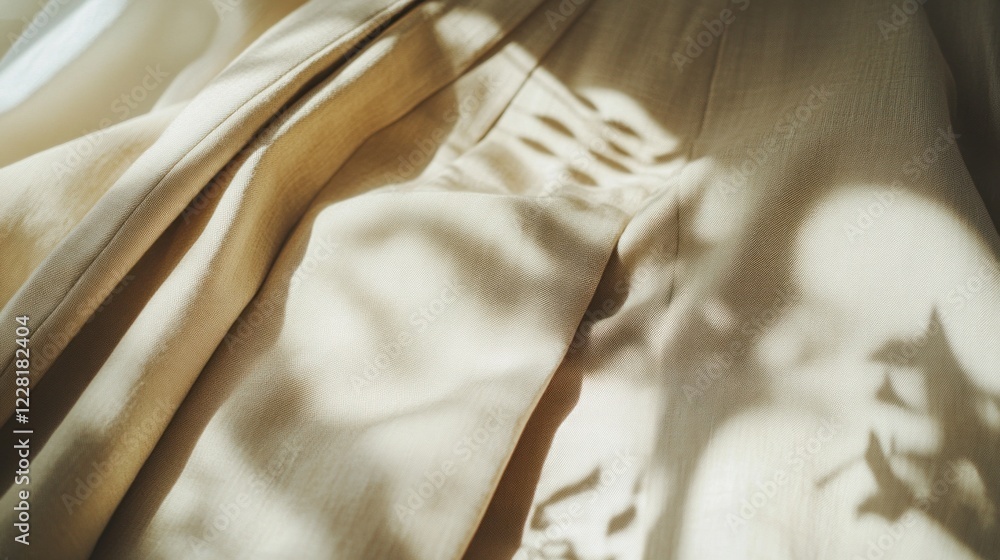 Poster cream-colored fabric illuminated by light casting tree branch shadows across its folds
