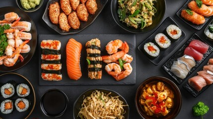 Assorted Sushi Platter With Shrimp and Other Delights