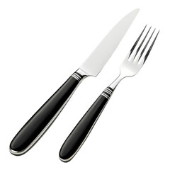 Isolated Knife and Fork Set with Sleek Black Handles