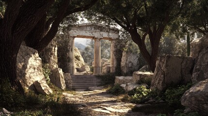 Obraz premium Ancient Ruins Path: A Serene Journey Through Time