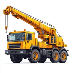 Crane Truck isolated on white background. Heavy Machinery. Construction Vehicle. Mobile Crane. Truck with Crane Arm. Crane Truck Design Element. Realistic Crane Truck isolated for Designers.
