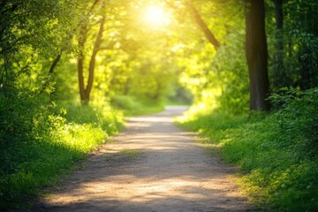 Obraz premium Sunlit Path Through Lush Green Forest