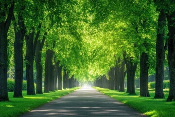 Obraz premium Serene Pathway Through Lush Green Canopy