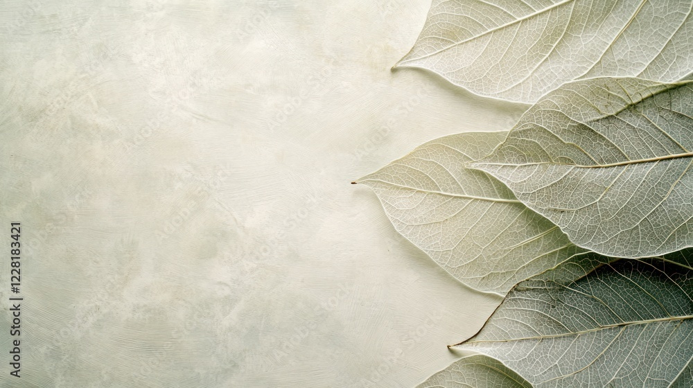 Poster delicate skeleton leaves on a textured background