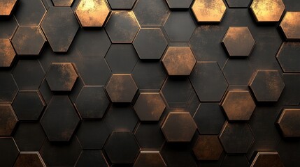 Abstract Hexagon Pattern Dark Bronze Metal Texture