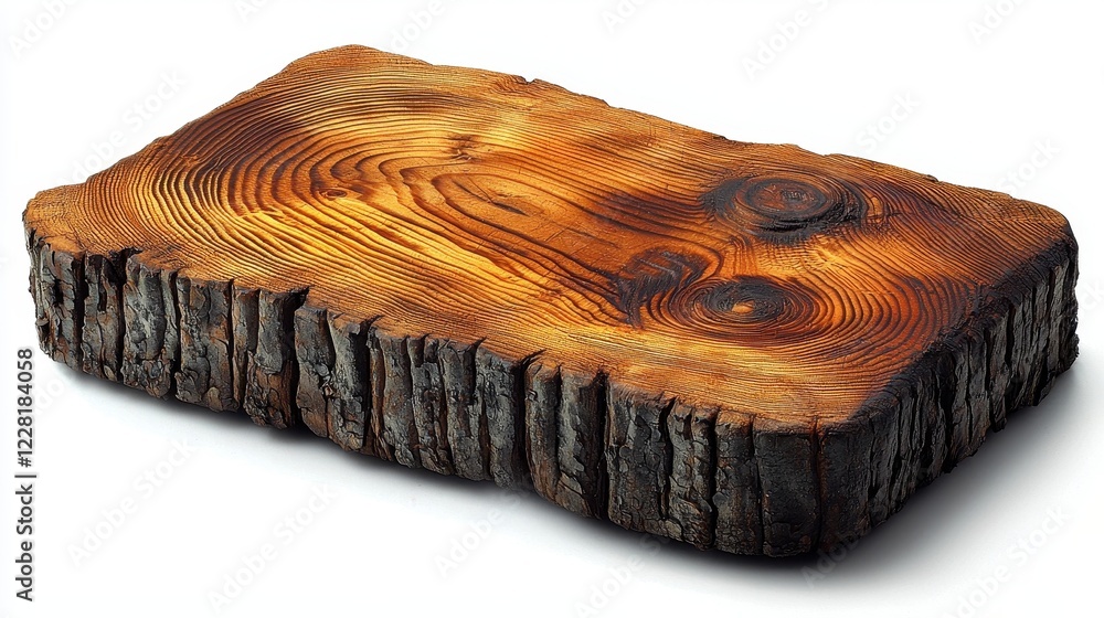 Poster a polished wooden slab with intricate grain patterns, suitable for display or serving.