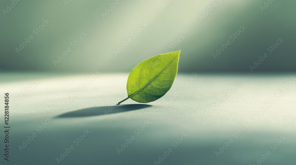 Poster single leaf illuminated by soft light on a plain surface with a subtle shadow