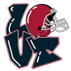 love - red and blue football player helmet, sport vector graphics, hockey, for street art - graffiti lettering typography - art illustration - multicolor - writen	