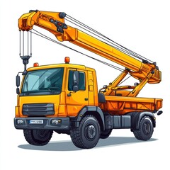Crane Truck isolated on white background. Heavy Machinery. Construction Vehicle. Mobile Crane. Truck with Crane Arm. Crane Truck Design Element. Realistic Crane Truck isolated for Designers.
