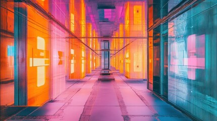 Fototapeta premium Neon Reflections: A Futuristic Corridor