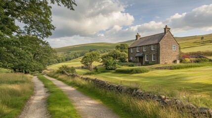 Obraz premium Serene Countryside Cottage: Picturesque Rural Landscape