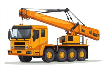Crane Truck isolated on white background. Heavy Machinery. Construction Vehicle. Mobile Crane. Truck with Crane Arm. Crane Truck Design Element. Realistic Crane Truck isolated for Designers.