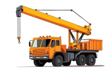 Crane Truck isolated on white background. Heavy Machinery. Construction Vehicle. Mobile Crane. Truck with Crane Arm. Crane Truck Design Element. Realistic Crane Truck isolated for Designers.