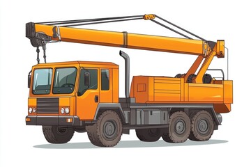 Crane Truck isolated on white background. Heavy Machinery. Construction Vehicle. Mobile Crane. Truck with Crane Arm. Crane Truck Design Element. Realistic Crane Truck isolated for Designers.