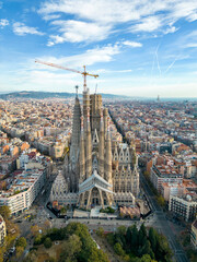 Barcelona city buildings from drone above 