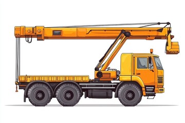 Fototapeta premium Crane Truck isolated on white background. Heavy Machinery. Construction Vehicle. Mobile Crane. Truck with Crane Arm. Crane Truck Design Element. Realistic Crane Truck isolated for Designers.