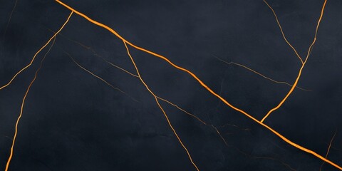 Golden cracks illuminating dark marble surface background