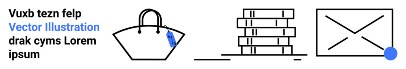 Handbag with tag, stacked books, multimedia layout with play button, and abstract text. Ideal for fashion, education, technology, publishing communication retail e-commerce concepts. Perfect