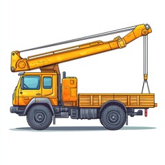 Fototapeta premium Crane Truck isolated on white background. Heavy Machinery. Construction Vehicle. Mobile Crane. Truck with Crane Arm. Crane Truck Design Element. Realistic Crane Truck isolated for Designers.