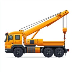 Crane Truck isolated on white background. Heavy Machinery. Construction Vehicle. Mobile Crane. Truck with Crane Arm. Crane Truck Design Element. Realistic Crane Truck isolated for Designers.