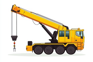 Crane Truck isolated on white background. Heavy Machinery. Construction Vehicle. Mobile Crane. Truck with Crane Arm. Crane Truck Design Element. Realistic Crane Truck isolated for Designers.