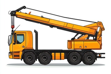 Crane Truck isolated on white background. Heavy Machinery. Construction Vehicle. Mobile Crane. Truck with Crane Arm. Crane Truck Design Element. Realistic Crane Truck isolated for Designers.