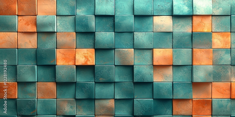 Poster teal and orange cube pattern a textured abstract background