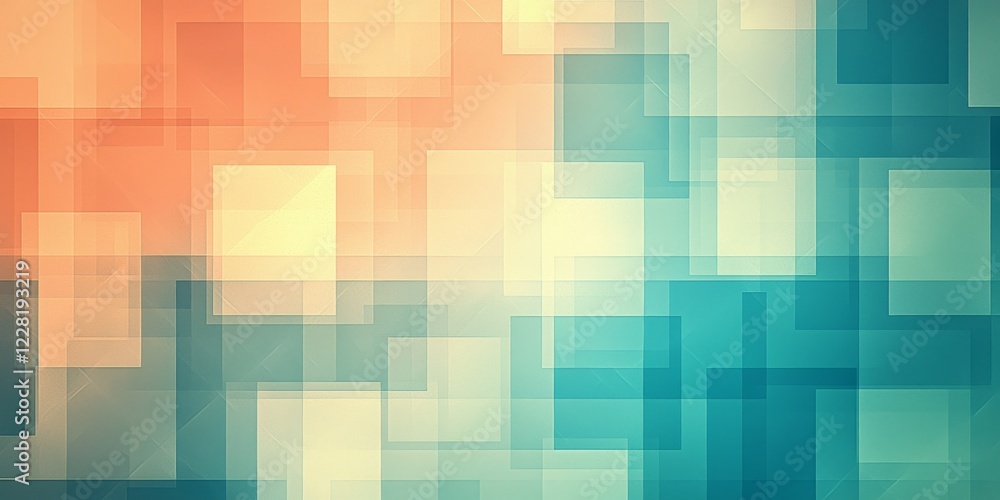 Poster abstract background with overlapping translucent squares in warm and cool tones