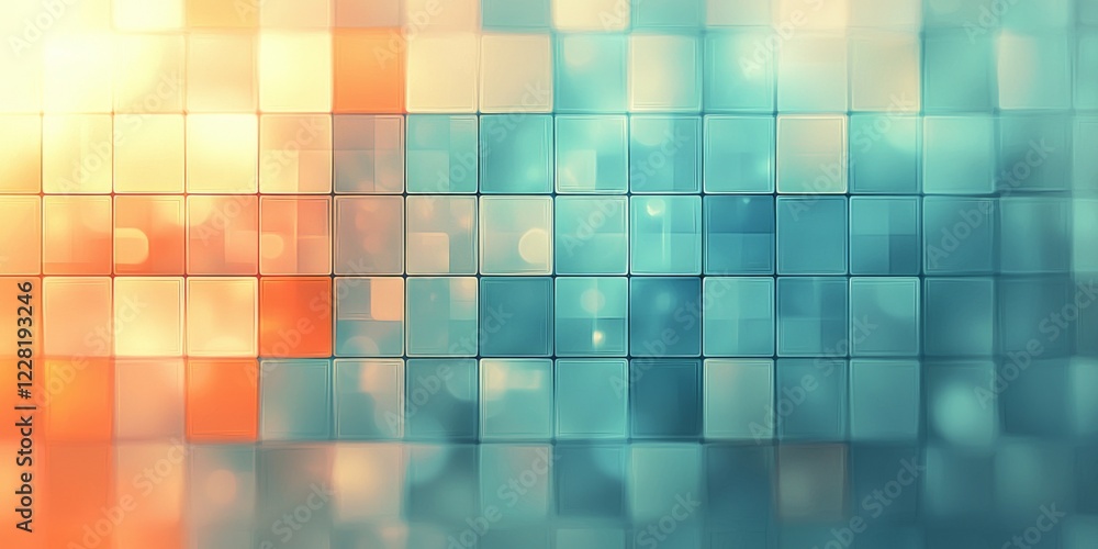 Poster abstract square mosaic with warm and cool tones creating a vibrant textured background
