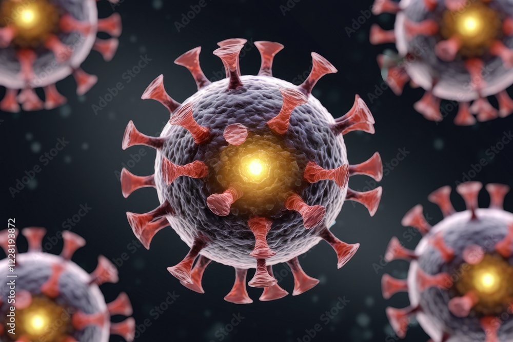 Aufkleber microscopic view of multiple coronaviruses, illustrating their structure and infectious nature.
