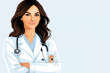 Professional Female Doctor with Stethoscope in White Lab Coat on Light Background