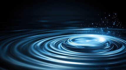 Rippling blue liquid surface with sparkling light reflections on a dark background. Suggests serenity, elegance, and fluid dynamics
