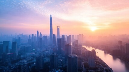 Fototapeta premium Futuristic city skyline of a modern city created with Generative AI