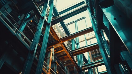 Fototapeta premium Teal and Orange Steel Structure Interior Framework