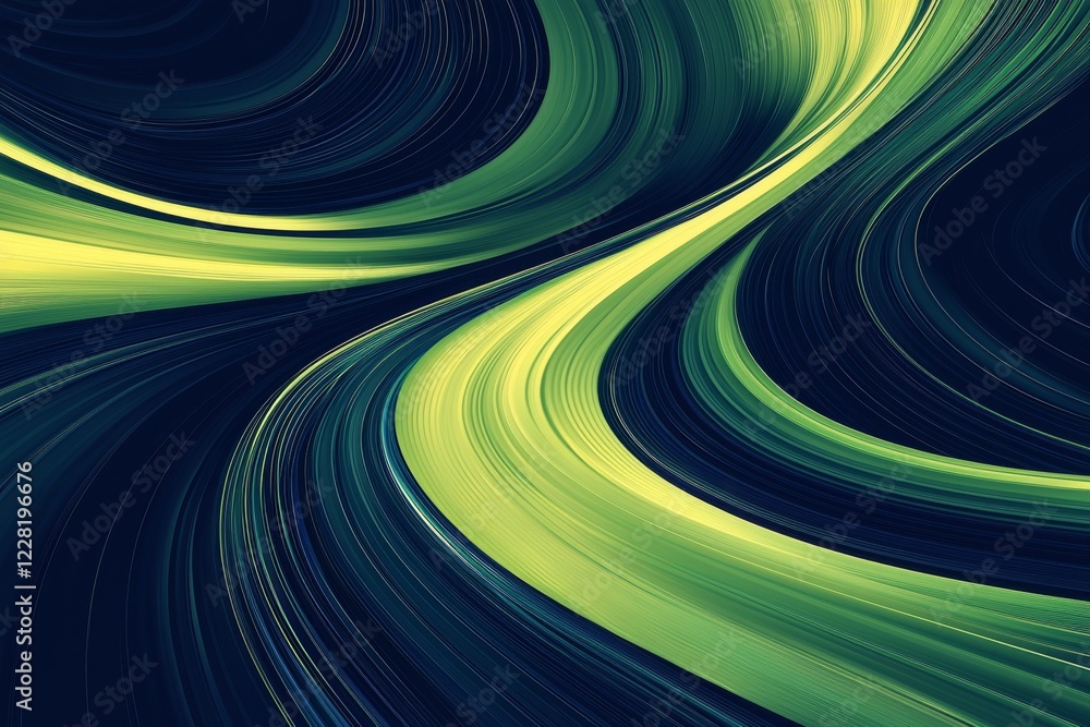 Poster abstract swirling forms in shades of green and blue create a dynamic flowing artwork