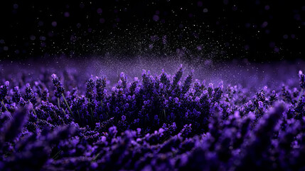 A meditative scene with lavender fields at dusk, soft light filtering through, a calm ambiance promoting relaxation and wellness