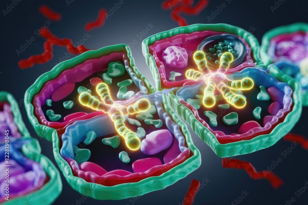 Poster microscopic view of cell division showing chromosomes separating during anaphase.