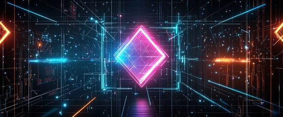 Obraz premium Minimalistic tech background with geometric neon shapes