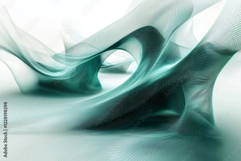 Poster abstract teal waves flow and curve creating a mesmerizing three dimensional landscape