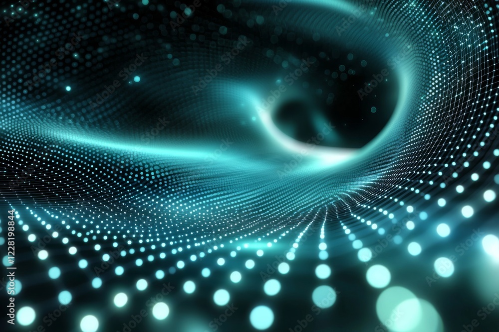 Poster abstract teal digital wave flowing through space creating a mesmerizing vortex of light and energy
